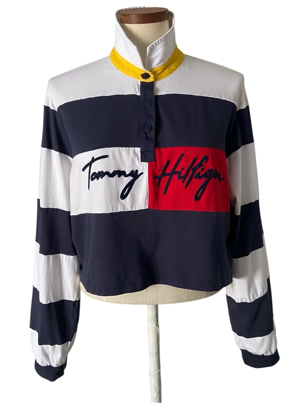 Tommy Hilfiger Long Sleeve Rugby Crop Top Size Large - Picture 11 of 11